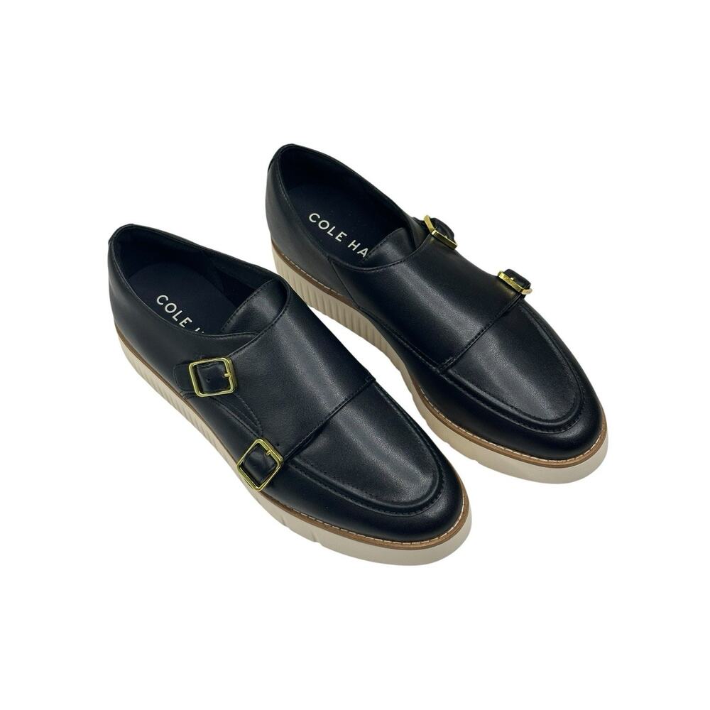 COLE HAAN Grand City Platform Monk Black Leather Sneaker Womens 7.5B New $130
